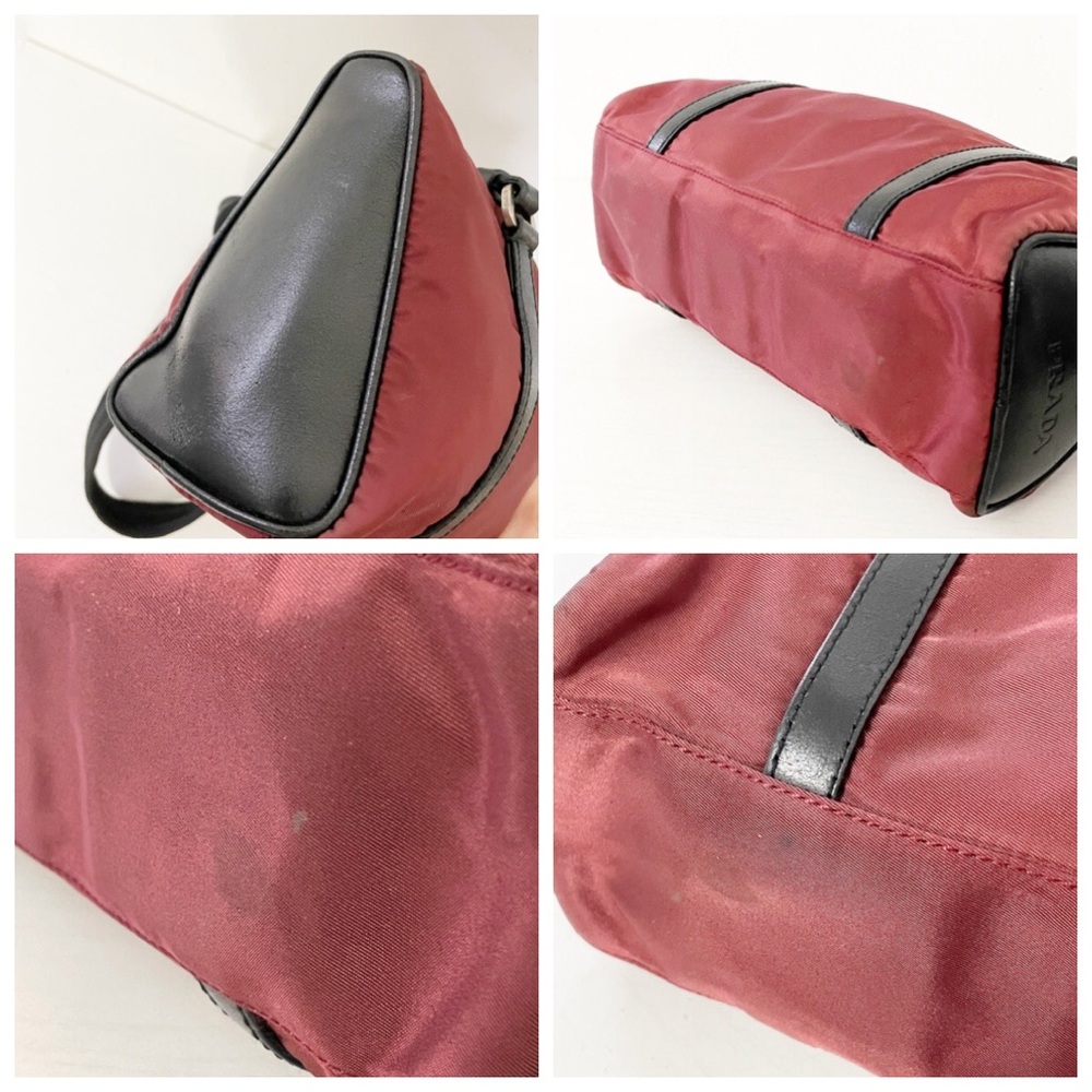 Prada 90s burgundy red nylon black leather shoulder Boston bag - Picture 6 of 10